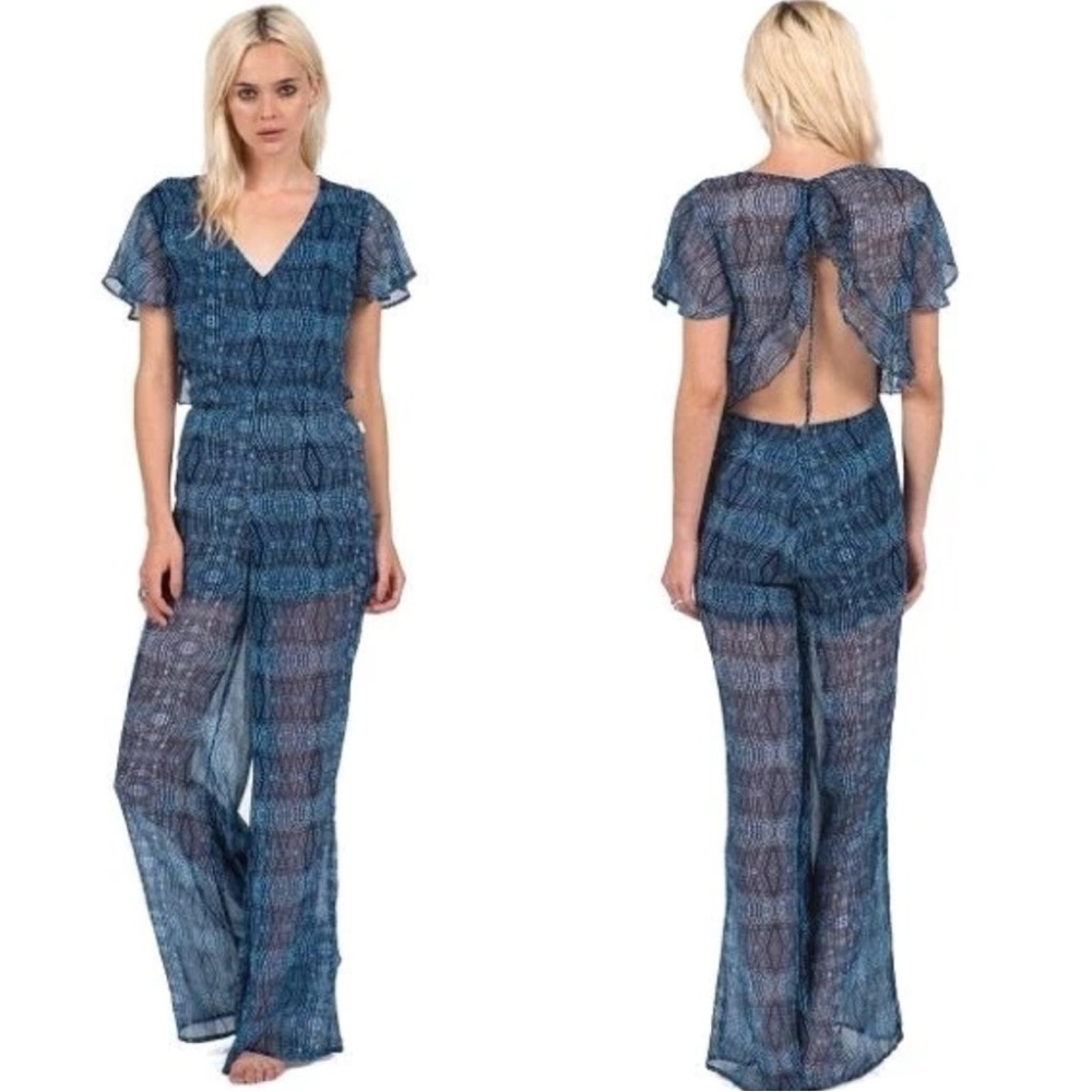 Volcom Midnight Blue Hijack Love Ruffle Jumpsuit Size S